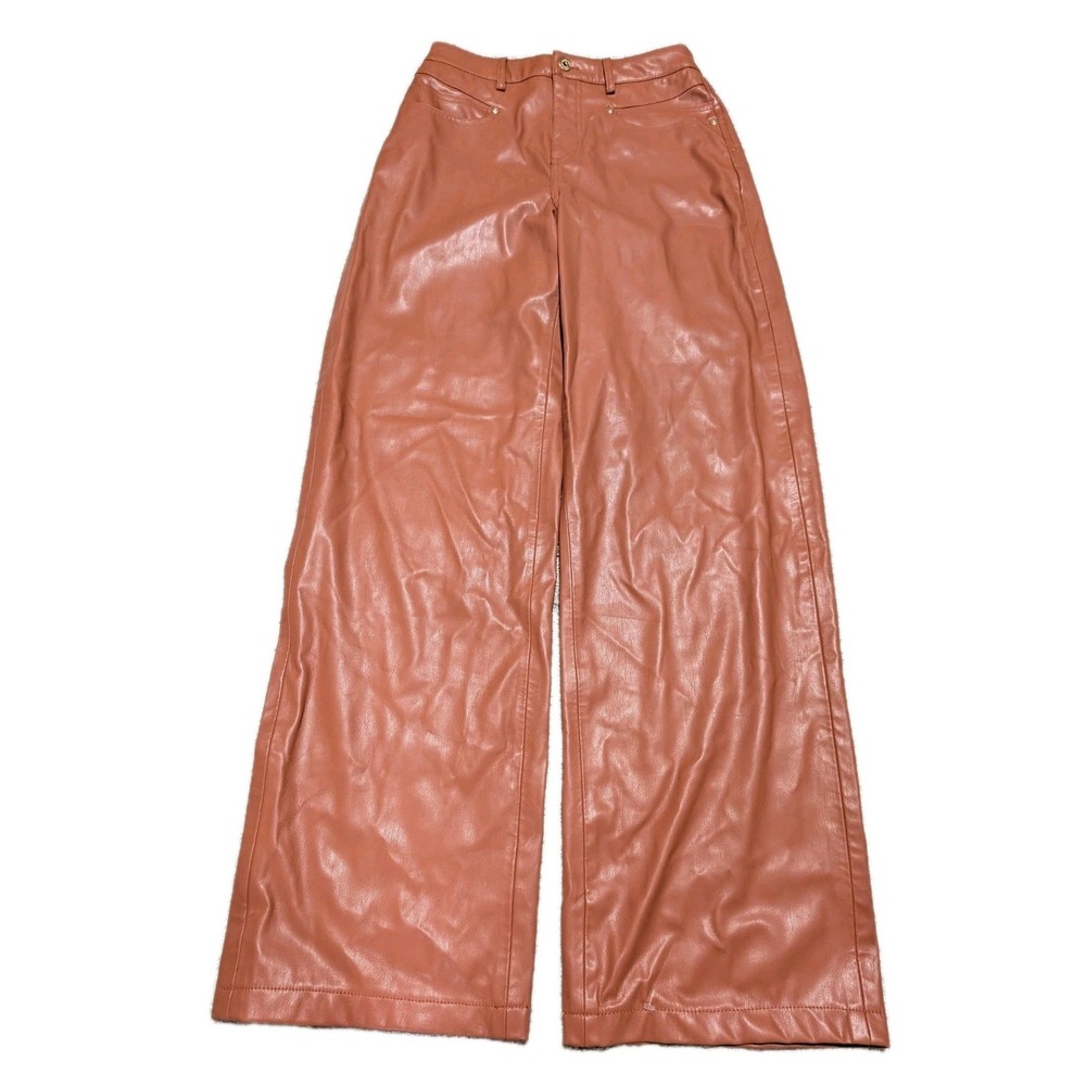Zara Faux Leather Women's Wide Leg Pants Whiskey‎ Size 4 EUC